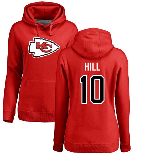 Women Football Kansas City Chiefs #10 Hill Tyreek Red Name and Number Logo Pullover Hoodie